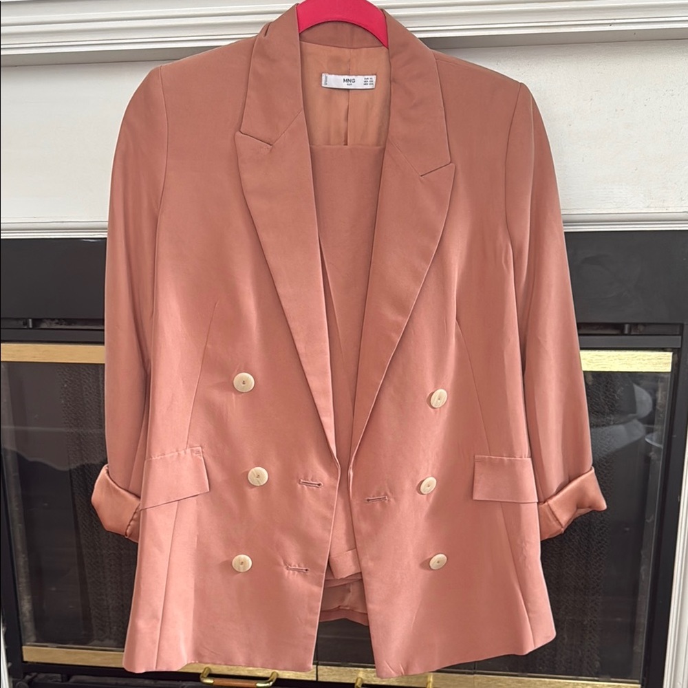 Mango Suit set blazer and pants in desert pink color